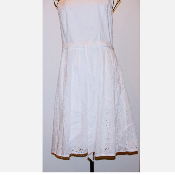 White Eyelet Cotton Dress Sz 14 NWT Calypso Lined Back Zip Sash at Waist - Picture 7 of 8
